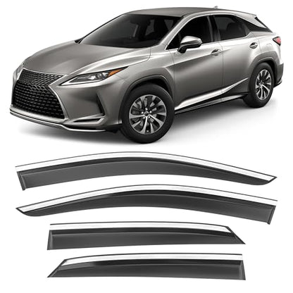 Shatterproof Taped-On Window Deflectors for Lexus RX350 RX450h 2016-2022 with Chrome Trim, Rain Guards, Window Visors for Car, Vent Deflector, 4pcs - size: For 2016-2022 RX350/450H