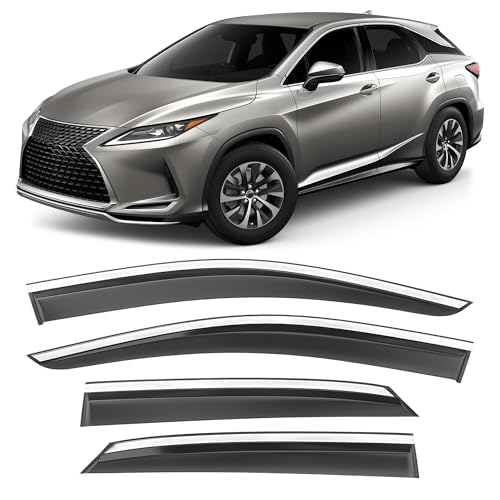 Shatterproof Taped-On Window Deflectors for Lexus RX350 RX450h 2016-2022 with Chrome Trim, Rain Guards, Window Visors for Car, Vent Deflector, 4pcs - size: For 2016-2022 RX350/450H