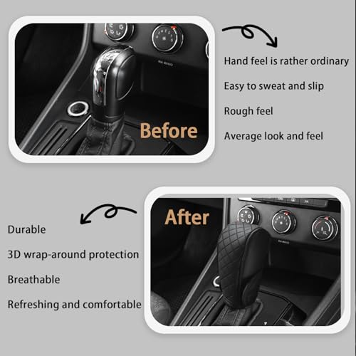 Car Gear Shift Cover Diamond Lattice Design Manual & Automatic Shift Knob Cover Anti-Scratch PU Leather Shift Knob Universal Car Accessories for Cars,Trucks,SUVs (Black) - color: Black