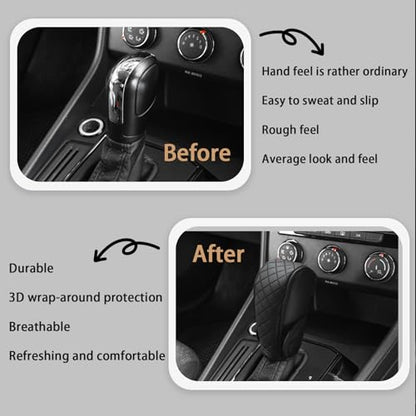 Car Gear Shift Cover Diamond Lattice Design Manual & Automatic Shift Knob Cover Anti-Scratch PU Leather Shift Knob Universal Car Accessories for Cars,Trucks,SUVs (Black) - color: Black