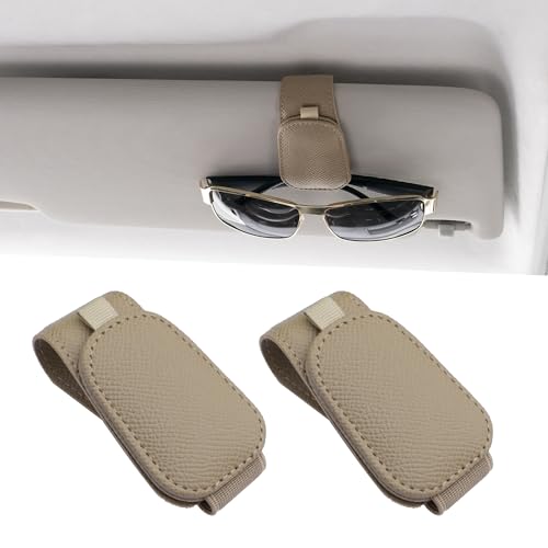 Yuoyar 2 Packs Magnetic Sunglass Holder for Car Visor - Universal Sunglasses Clip for Different Size Eyeglasses - Convenient Interior Car Accessories (Beige) - color: Beige, size: 2pcs