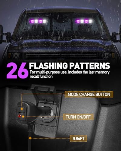 HLauto 2002L Emergency Dash Strobe Lights: Purple White Safety Lights, Flashing Warning Hazard Windshield Visor Traffic Light Bars for Trucks, Construction Vehicles (2x8.5 inch, 48LED) - color: Purple/White