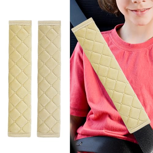 JOYCOURT 2PCS Universal Car Seatbelt Pad Cover, Long Crystal Velvet Shoulder Cover Kit for Adults and Children, Helps Avoid Friction on Shoulder and Neck, Fits All Cars and Packs - color: Beige