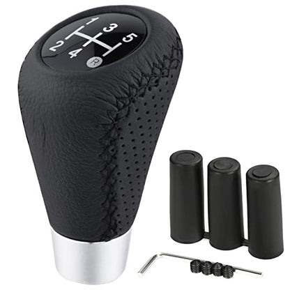 5 Speed Black Shift Knob Car Shifter Stick Handle Leather Gear Lever Replacement Fit Most Manual Cars - color: Black with black stitching