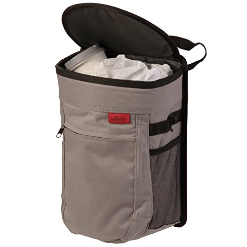 Lusso Gear Spill-Proof Car Trash Can - Leakproof Liner & Flip-Top Lid Auto Trash Can - Hangs in Trucks & SUVs as Trunk Organizer - 2.5-Gal Mesh Pockets for Camper Accessories - 2.5 Gal, Gray, Round - color: 1-Pack Gray