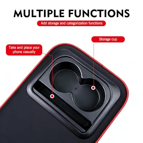 Car Middle Center Console Cover with Cup Holder, Leather Car Armrest Cover, Multi-functional Armrest Storage Pad, Universal for Most Vehicles (Black & Red) - color: Red