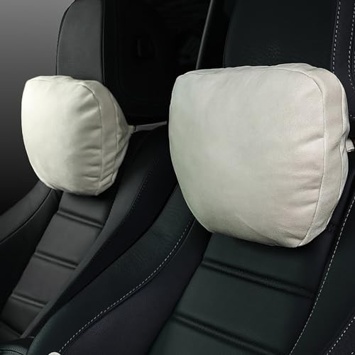 2pcs Car Neck Pillow for headrests,Support Drive Seats Head Cushion Pillows,Superfiber Suede,Plant-Based Polyester,Thickness & Height Adjustable,11.8x7.5,Inner Liner fillable(Off-White) - color: Off-white, size: Car Neck Pillow (2 Pack)
