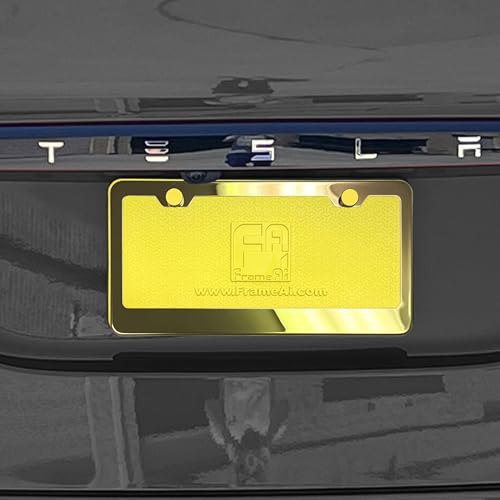 T304 Stainless Steel License Plate Frame – 8K Mirror Polish Finish, Rust-Resistant, Slim Design, Universal Fit, Includes Screw Caps, Washers & Stainless Steel Screws (Gold) - color: Gold