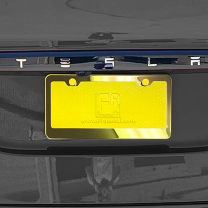 T304 Stainless Steel License Plate Frame – 8K Mirror Polish Finish, Rust-Resistant, Slim Design, Universal Fit, Includes Screw Caps, Washers & Stainless Steel Screws (Gold) - color: Gold