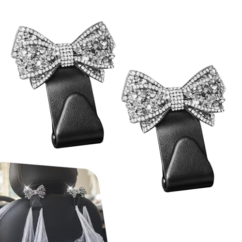 2 PCS Bling Bow Purse Hook for Car, Cute Seat Headrest Hooks, Automotive Interior Decoration Accessories, Universal for Most Cars, Trucks, SUVs (Black) - color: Black