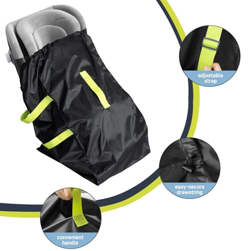 Car Seat Travel Bag for Airplane, Water-Resistant Gate Check Bag with Adjustable Carry Straps, Universal Fit, Durable Carseat Cover For Airplane Travel, Black