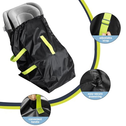 Car Seat Travel Bag for Airplane, Water-Resistant Gate Check Bag with Adjustable Carry Straps, Universal Fit, Durable Carseat Cover For Airplane Travel, Black