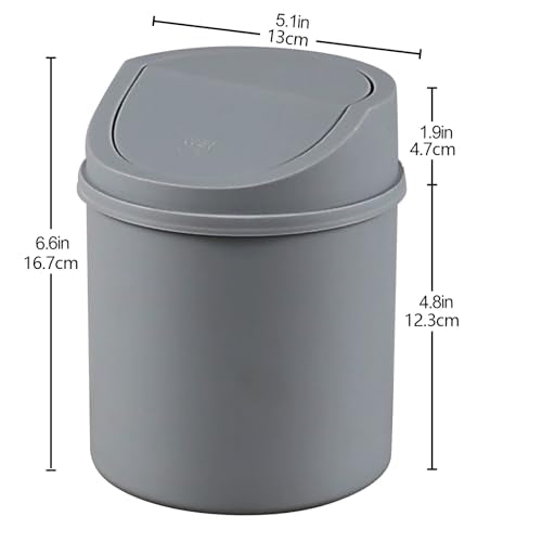 2 L Plastic Mini Desktop Trash Can, Tiny Garbage Can with Swing Lid, Gray - color: gray