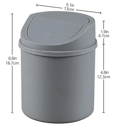 2 L Plastic Mini Desktop Trash Can, Tiny Garbage Can with Swing Lid, Gray - color: gray