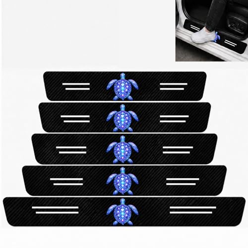5PCS Sea Turtle Car Door Sill Protector, Carbon Fiber Leather Door Sill Sticker, Anti-Scratch Scuff Plate Sticker for All Car Models, Turtles Car Accessories Decor, Sea Turtle Gifts for Men Women - color: Sea Turtle