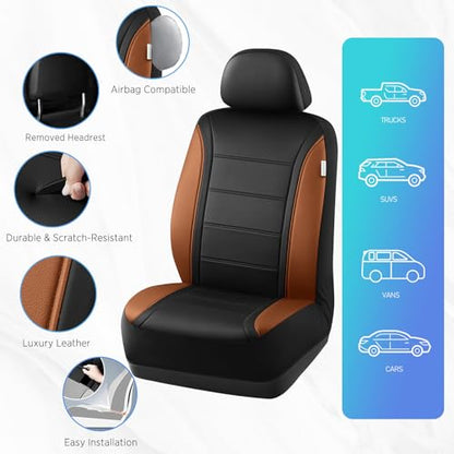 Road Comforts Leather Seat Covers, Breathable Car Seat Covers Front Seat for Men,Airbag Compatible, Automotive Seat Covers Set Universal Fit Most Cars,Vans,Truck,SUV - color: Brown Front