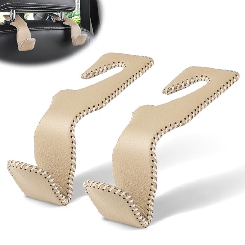 LivTee Beige Superior Leather Car Seat Back Headrest Hook, Auto Seat Hook Hangers Interior Accessories for Purse Coats Umbrellas Grocery Bags Handbag, 2-Pack - color: Beige