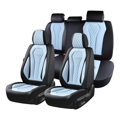 Coverado Auto Seat Covers, Car Seat Covers Full Set, Blue Car Seat Cover, Driver Seat Covers Front Seats Rear Seat Cover, Luxury Car Seat Cushion,Leather Seat Cover Seat Protector Fit for Most Cars - color: Black/Blue, size: FullSet