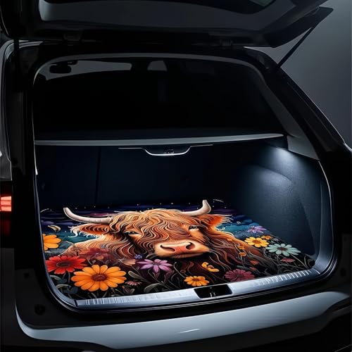 Universal Car Trunk Mat 29" x 39", Cows and Flowers All Weather Trunk Protection Cargo Liner, Durable Cargo Mat Rear Trunk Liner, Stylish Vehicle Interior Accessories Suitable for Most Car Models - color: Cows and Flowers