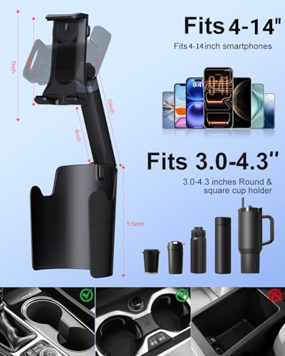 Vitog 2-in-1 Phone Holders for Your Car, Universal Cup Holder Phone Holder with 360° Rotation & Long Arm Mount, Car Phone Holder Compatible with iPhone, Samsung, All 4.0-14.0" Phones & Tablets