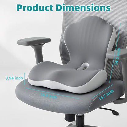 Office Chair Cushion with Back Support, Ergonomic Seat Cushion High Density Memory Foam with U-Shaped Raised Sides, Breathable Coccyx Relief for Better Posture, Office Chair, Car, Home (Gray) - color: Gray