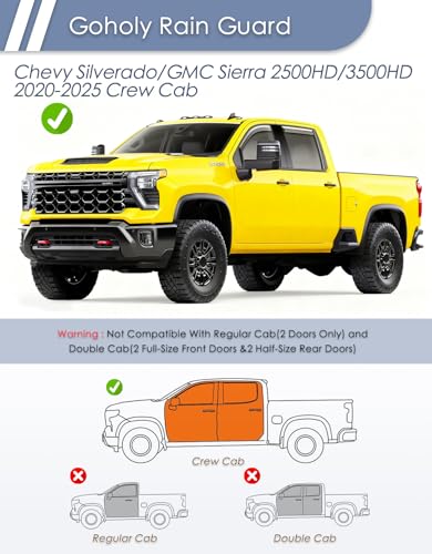 In-Channel Window Rain Guard For Chevy Silverado/GMC Sierra 2500HD 3500HD 2020-2026 Crew Cab Rain Guards Side Window Visors low profile Vent Visor Window Deflectors Vent Shade truck Accessories - size: 2020-2026 Chevy Silverado 2500/3500 Crew Cab