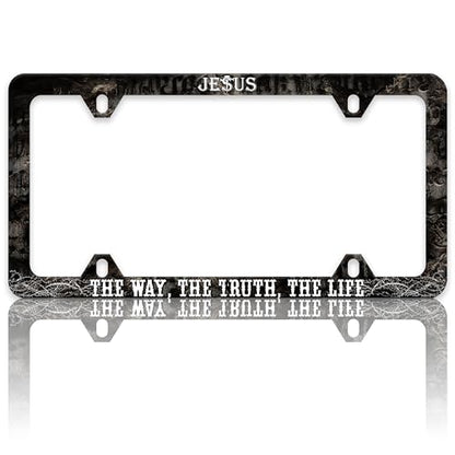 Jesus The Way The Truth The Life License Plate Frame Christian License Plate Holders Funny Auto Accessory Bracket Stainless Steel License Plate Frames with Screws for Women Men 6x12 Inch 4 Holes - color: Jesus The Way The Truth The Life