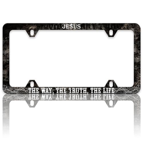 Jesus The Way The Truth The Life License Plate Frame Christian License Plate Holders Funny Auto Accessory Bracket Stainless Steel License Plate Frames with Screws for Women Men 6x12 Inch 4 Holes - color: Jesus The Way The Truth The Life
