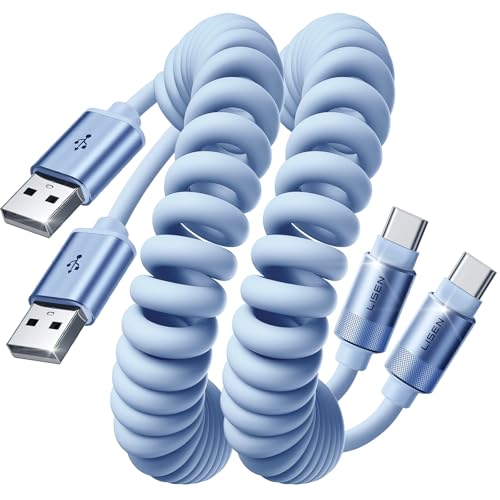 LISEN Coiled USB C Cable, 2 Pack for Android Auto & CarPlay Cable, Short USB A to USB C Cable Compatible with iPhone 17/16/15, Samsung Galaxy S25/S24/S23 A15/A14, Google Pixel 9/8, Blue 4FT - color: Blue, size: 4FT