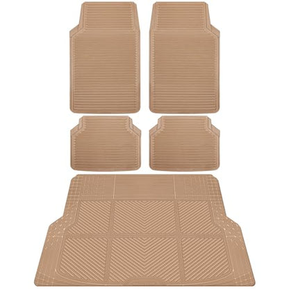 CAR PASS Tan Rubber Car Floor Mats & Cargo Liners, All Weather Car Mats & Trunk Mats,Waterproof Automotive Floor Mats Trim to Fit for Most Cars Sedans SUVs Vans, Durable Heavy Duty Anti-Slip,Beige - color: Beige with cargo liner