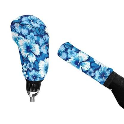 Jeiento Blue Hibiscus Flower Car Gear Shift Knob Cover Set, Car Gear Shift Knob Cover Hand Brake Cover for Women, Car Accessories Gifts, Green - color: Blue Hibiscus Flower