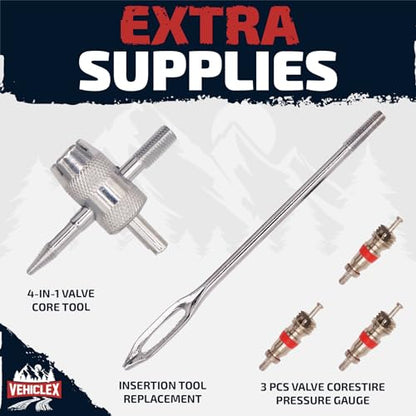 Vehiclex Tire Repair Kit for Plug and Patch with Aluminum Handled Tools - Emergency Kit with Pliers in Zippered Bag for Car, Motorcycle, ATV, Tractor, Lawn Mower - size: Compact+ Metal kit