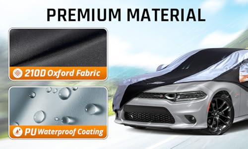 Dodge Charger Car Cover Waterproof All Weather with Silver Strip Design, Custom Fit for Dodge Charger 2006–2023, Charger Accessory with Door Zipper & Windproof Straps - size: Custom Fit Dodge Charger