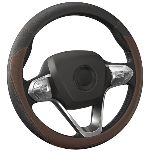 HOTOR Car Steering Wheel Cover - Universal Car Accessory for Diverse Cars, Durable Leather Cover with Anti-Slip Lining, for Steering Wheel with a Diameter of 14.5"-15", Brown - color: Brown, size: Standard Size [14.5"-15"]