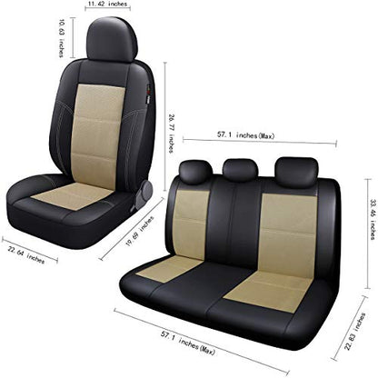 P&J AUTO Leather and Mesh Car Seat Cover Full Set in 9pcs Universal Fit for Cars Trucks Vans & SUVs Airbag Compatible (Beige) - color: Beige