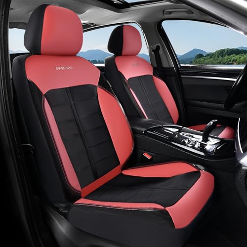 Coverado 3D Air Mesh Front Car Seat Cover, Sports Carbon Fiber Design, Breathable Seat Protectors Airbag Compatible Comfort Universal for Most Cars, Van,Trucks, SUV, Black&Wine - color: Black&Wine, size: Front