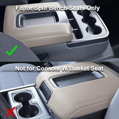 SecosAutoparts Light Gray Leather Center Console Leather Lid Armrest Cover Replacement Compatible with Chevy Silverado 2014-2018 Compatible with GMC Sierra 2014 2015 2016 2017 2018 - color: Light Gray Leather & Light Gray Stitch