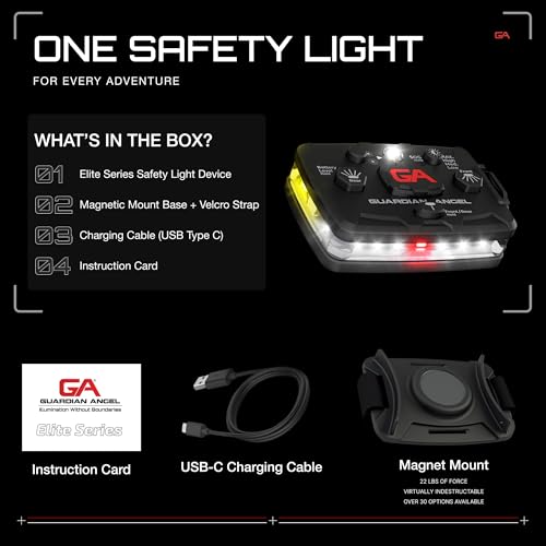 Guardian Angel Elite Series Safety Light - White Front & Yellow Rear - Rechargeable, Magnetic, Hands-Free Wearable & Mountable LED Flashlight for Construction, Roadside, Utility & Industrial PPE - color: White/Yellow, size: 1-Pack