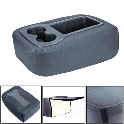 Leather Console Jump Seat Armrest Cover Dark Gray with Dipper Desgin Compatible with Chevy Silverado Tahoe Avalanche GMC Yukon Sierra 2007 2008 2009 2010 2011 2012 2013 2014 - color: Dark Gray