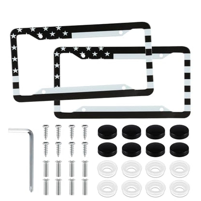 LivTee American Flag License Plate Frames, 4 Holes Stainless Steel License Plate Covers, 2PCS License Plate Holder, Automotive Exterior Accessories,White & Black - color: Flag White & Black