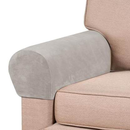 PrinceDeco 4 Pack Thick Velvet Stretch Armrest Covers for Chairs and Sofas - Non Slip, Oatmeal - color: Oatmeal