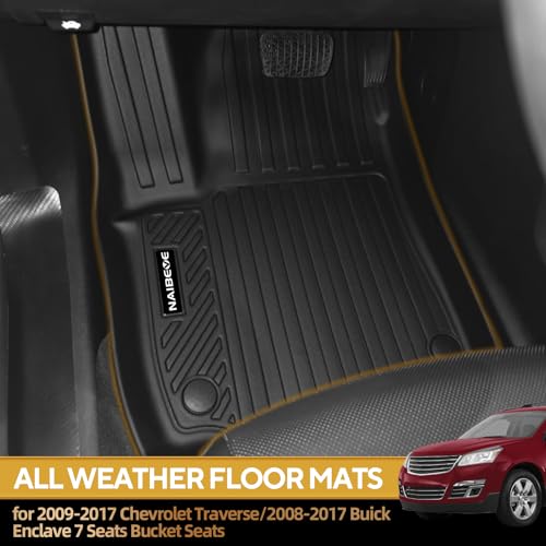 Naibeve Floor Mats for 2009-2017 Chevrolet Traverse/2008-2017 Buick Enclave 7 Seats Bucket Seats-All Weather Custom Fit Floor Mats Trunk Mat 2nd & 3rd Row Backrest Mats Waterproof Accessories - size: 14)Traverse 7 Seats|2009-2017