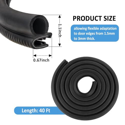 40Ft Car Door Seal Strip,U-Shaped Automotive Weather Stripping Rubber Seal Strip with Metal Clips,Universal Push-in Car Door Edge Guards Fits Car Boat RV Truck Home (40Ft) - color: 40Ft