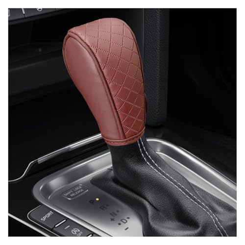 Leather Car Gear Shift Knob Cover, Anti-Slip Breathable Car Shifter Lever Cover, Automatic Shift Knob Handle Protector, Universal Auto Interior Decorative Accessory for Sedan, SUV (Burgundy) - color: Burgundy