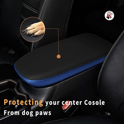 INTGET Center Console Armrest Cover for Toyota RAV4 Accessories 2025 2024 2023 2022 2021 2020 2019 Leather Middle Console Lid Cover Pad Protector Arm Rest Covering Car(Black with Blue) - color: black with blue