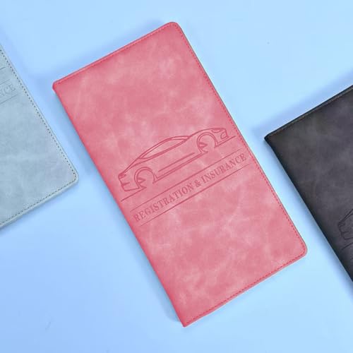Car Accessories Registration and Insurance Holder,Leather Essential Card Magnetic Shut Vehicle Glove Box Organizer Case for Auto Driver License Document Truck Motorcycle Boat-Pink - color: Pink