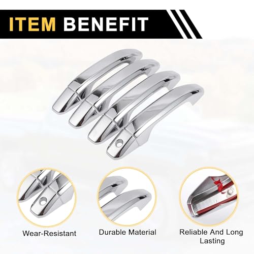 4pcs Exterior Door Handle Cover Car Door Handle Protector for Chevrolet Silverado 1500 2014-2024 Car Door Handle Protector without Keypad ABS Chrome Silver Tone