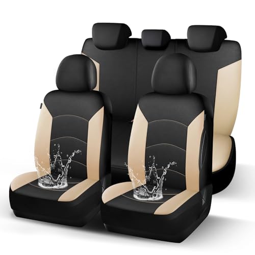 HChengkikz Car Seat Covers Full Set, Waterproof Neoprene Car Seat Covers, Airbag Compatible, Universal Automotive Seat Covers for Most Sedans, SUVs, Trucks (Black + Beige) - color: Black Beige, size: Full Set