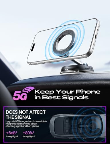 Car Phone Holder for Magsafe,[122+LBS Strongest Suction & 2400gf Magnetic],360° Adjustable,Phone Holders for Your Car,Car Phone Mount,Car Accessories for Your Car/Gym/Mirror Mount for iPhone&Android
