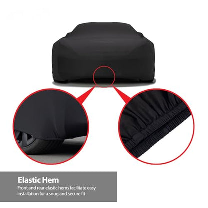 DaShield SoftTec Indoor Satin Car Cover for Plymouth Barracuda 1970-1974 Hardtop/Coupe EMI Custom Fit Elastic Stretchy Flexible High-end Luxury Dust Protection-Black